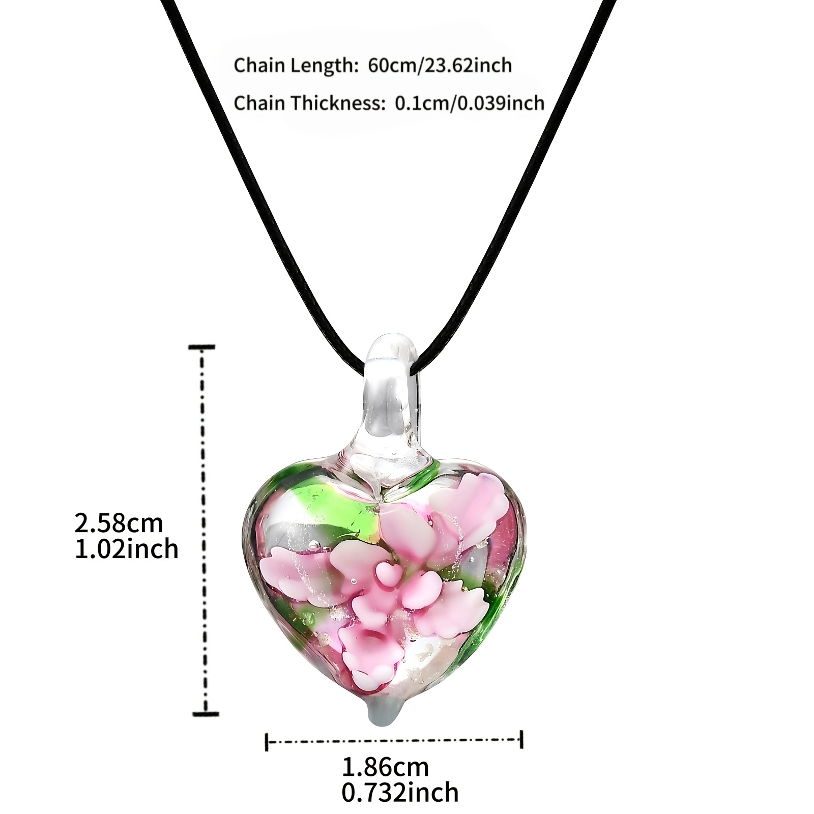 Handmade Glass Necklace with Glowing Heart Pendant, Floral Design